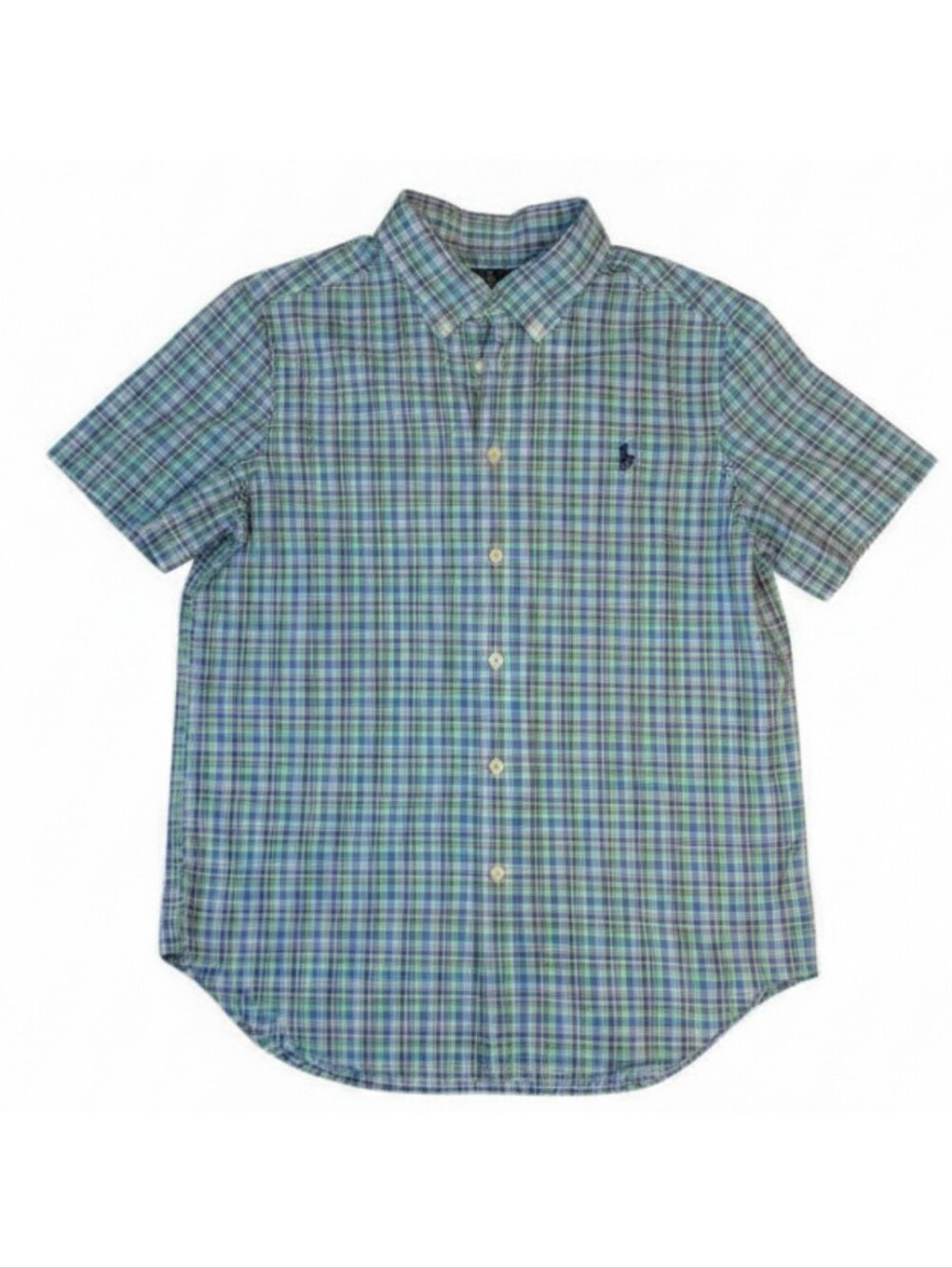 Ralph Lauren Vibrant Plaid Short Sleeve Button Down Shirt Boys Size L 14/16 Pony
